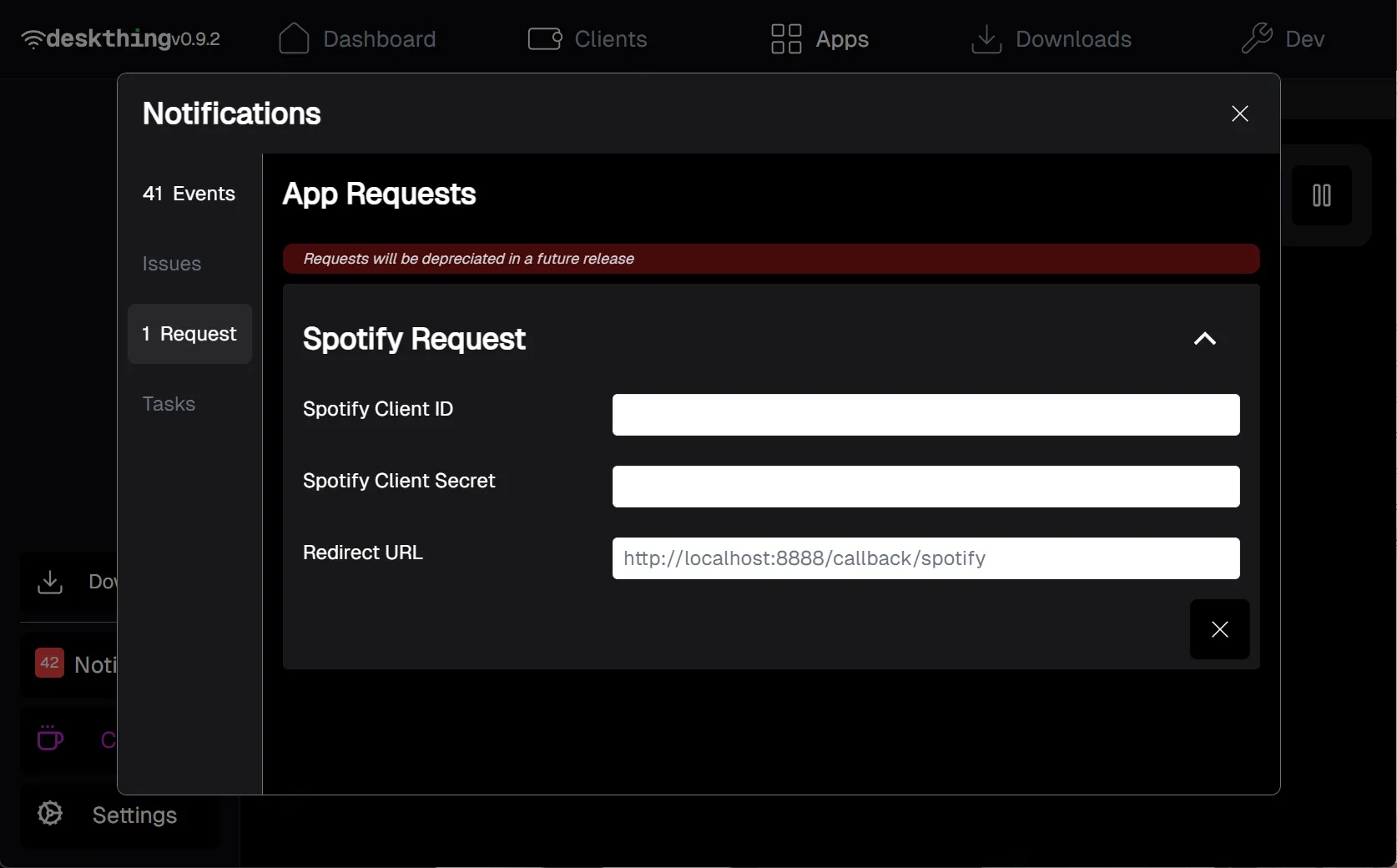 An example of the DeskThing Spotify app request